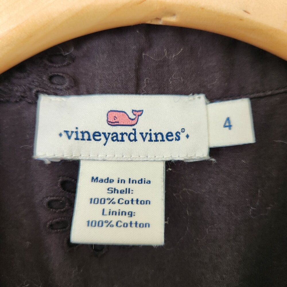 Vineyard Vines Black Sleeveless Eyelet Cotton Shirt Dress Feminine Preppy Cute - Picture 3 of 11